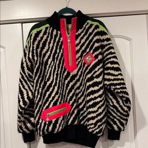 Vintage JD Sun Valley Zebra Pattern Zip-Up ski wool Sweater with Neon Accents sm